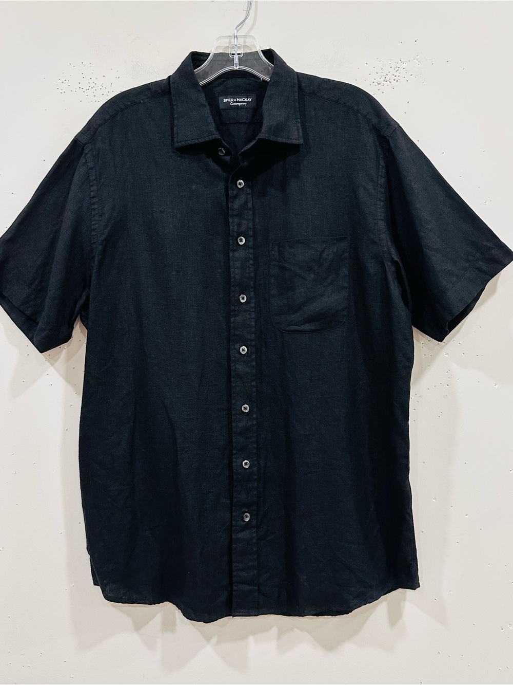 Spier & Mackay Black 100% Linen Short Sleeve Shirt Size L Contemporary